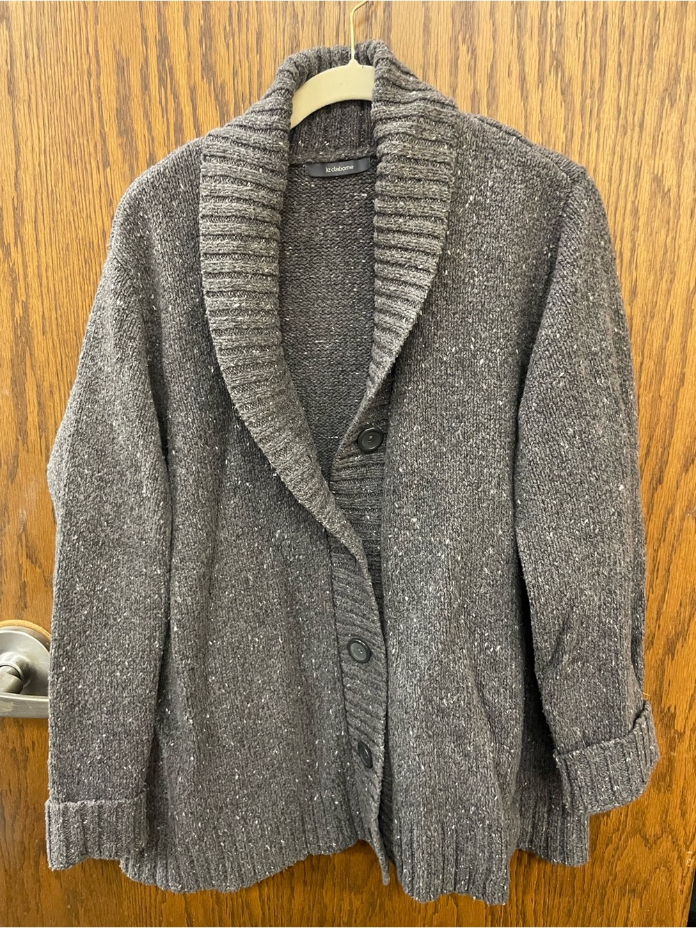 Liz Claiborne Women's Gray Speckled Knit Button Front Cardigan Sweater 2X